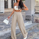 Pantalones casuales anchos de pierna ancha con cintura alta y pliegues para mujeres