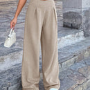 Pantalones anchos de lino solido para mujer