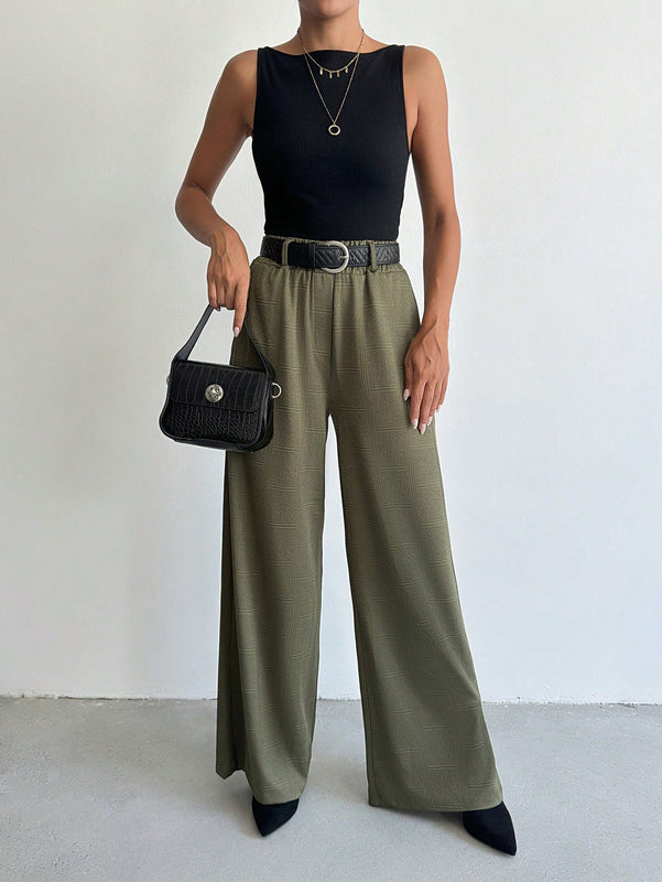 Pantalones de cintura alta y pierna ancha de espiga sin cinturon