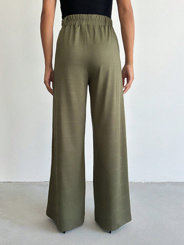Pantalones de cintura alta y pierna ancha de espiga sin cinturon