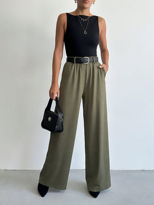 Pantalones de cintura alta y pierna ancha de espiga sin cinturon