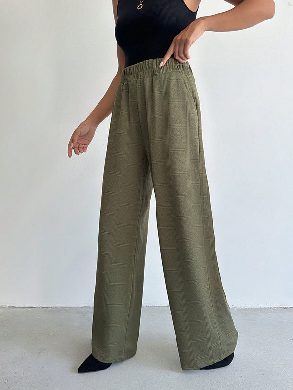 Pantalones de cintura alta y pierna ancha de espiga sin cinturon