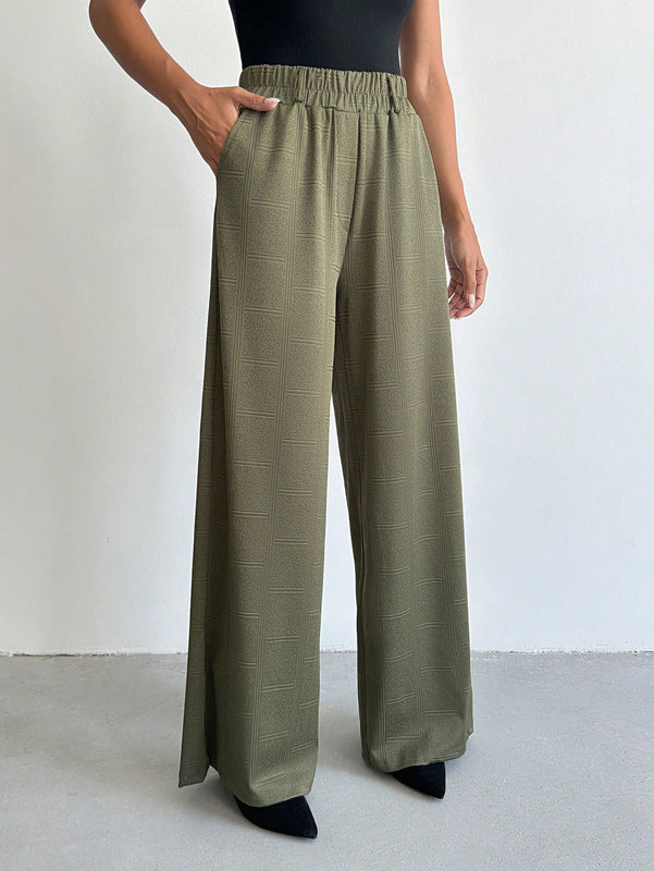 Pantalones de cintura alta y pierna ancha de espiga sin cinturon