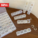 Caja organizadora de joyas de plástico transparente de 56 rejillas con tapas a presión para almacenamiento de cuentas, aretes y accesorios de manualidades.