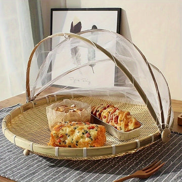 Juego de tapas para alimentos de bambú hecho a mano: Plegable, resistente a plagas, adecuado para frutas, verduras y almacenamiento de pan - Perfecto para la cocina y los comedores al aire libre