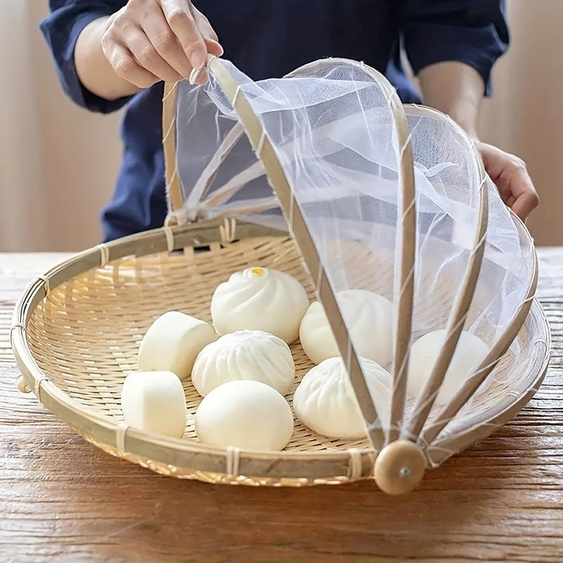 Juego de tapas para alimentos de bambú hecho a mano: Plegable, resistente a plagas, adecuado para frutas, verduras y almacenamiento de pan - Perfecto para la cocina y los comedores al aire libre