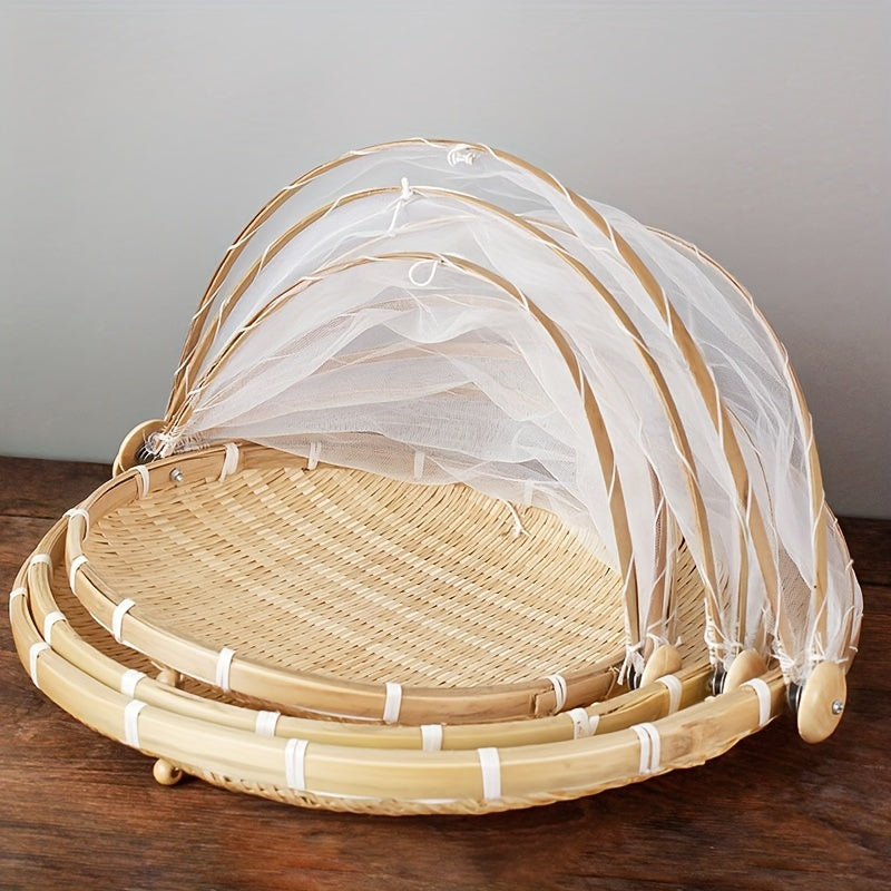 Juego de tapas para alimentos de bambú hecho a mano: Plegable, resistente a plagas, adecuado para frutas, verduras y almacenamiento de pan - Perfecto para la cocina y los comedores al aire libre