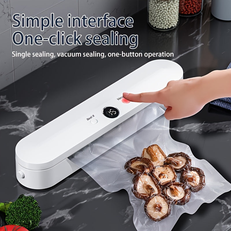 Enchufador de EE. UU.] Máquina Selladora al Vacío HOTU 1 Pieza con 10 Bolsas Gratis, Máquina Selladora Plástica Automática para el Hogar, Envasadora de Alimentos, Pequeña Máquina de Conservación de Snacks