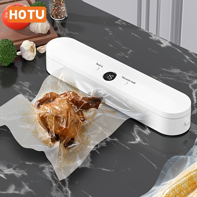 Enchufador de EE. UU.] Máquina Selladora al Vacío HOTU 1 Pieza con 10 Bolsas Gratis, Máquina Selladora Plástica Automática para el Hogar, Envasadora de Alimentos, Pequeña Máquina de Conservación de Snacks