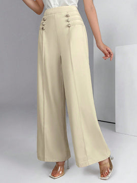 Modely pantalones palazzo de pierna ancha de unicolor casual para mujer