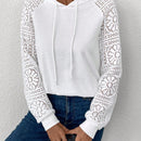 Lune sudadera con capucha blanca casual con mangas de encaje frances para mujeres, otono/invierno