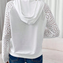 Lune sudadera con capucha blanca casual con mangas de encaje frances para mujeres, otono/invierno