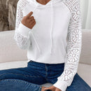 Lune sudadera con capucha blanca casual con mangas de encaje frances para mujeres, otono/invierno