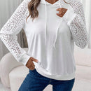 Lune sudadera con capucha blanca casual con mangas de encaje frances para mujeres, otono/invierno