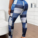 Slayr pantalones ajustados de mujer con estampado de tela escocesa azul y blanco (estampado aleatorio)