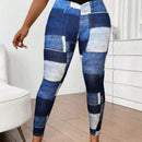 Slayr pantalones ajustados de mujer con estampado de tela escocesa azul y blanco (estampado aleatorio)