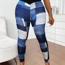 Slayr pantalones ajustados de mujer con estampado de tela escocesa azul y blanco (estampado aleatorio)