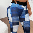 Slayr pantalones ajustados de mujer con estampado de tela escocesa azul y blanco (estampado aleatorio)