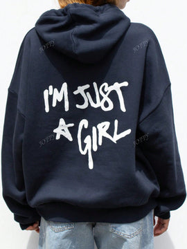 Sudadera con capucha de mujer con estampado de eslogan y hombros caidos