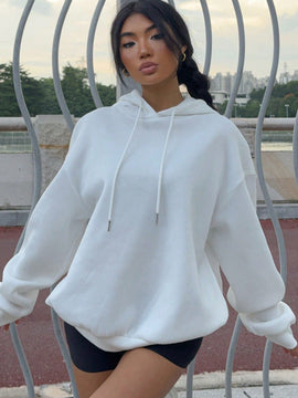 Ezwear sudadera informal tipo streetwear con lema, con corte holgado, estampado negro y rosa, para mujer, otono invierno