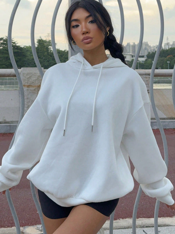 Ezwear sudadera informal tipo streetwear con lema, con corte holgado, estampado negro y rosa, para mujer, otono invierno