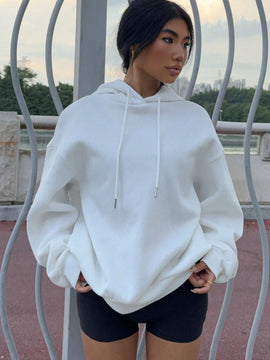 Ezwear sudadera informal tipo streetwear con lema, con corte holgado, estampado negro y rosa, para mujer, otono invierno