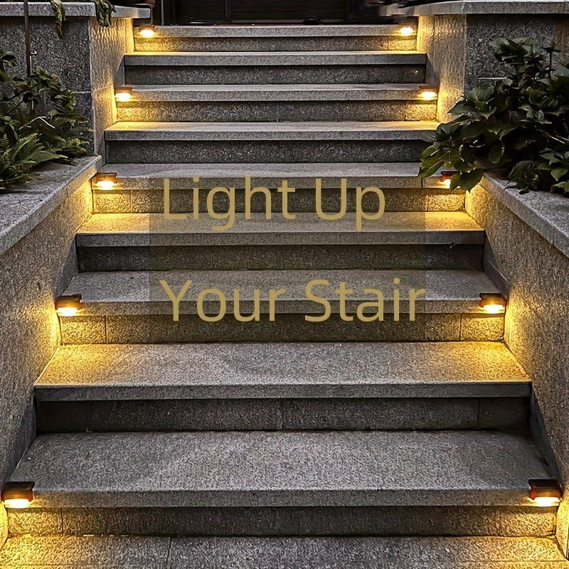 12pcs Luces Solares LED para Escalones - Fácil Instalación, Encendido/Apagado Automático para Terrazas, Escaleras, Cercas y Patios - Iluminación Exterior Eficiente en Energía