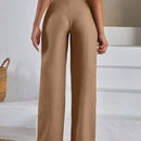 Pantalones de lino con botones a dos caras en la parte delantera para mujeres