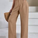 Pantalones de lino con botones a dos caras en la parte delantera para mujeres