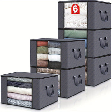 3 cajas de almacenamiento de tela plegable grandes con ventana transparente y asas de transporte - Ideales para ropa, mantas, toallas - Perfectas para dormitorio, armario, residencia universitaria, spa, camping y organización de viajes