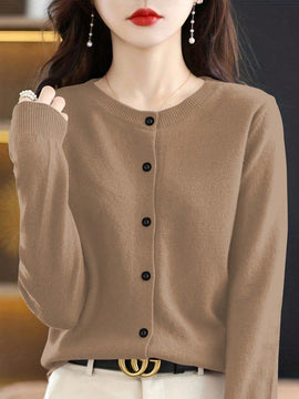 Essnce cardigan suelto y casual de mujer de un solo abotonado, de color liso, manga larga, para otono/invierno