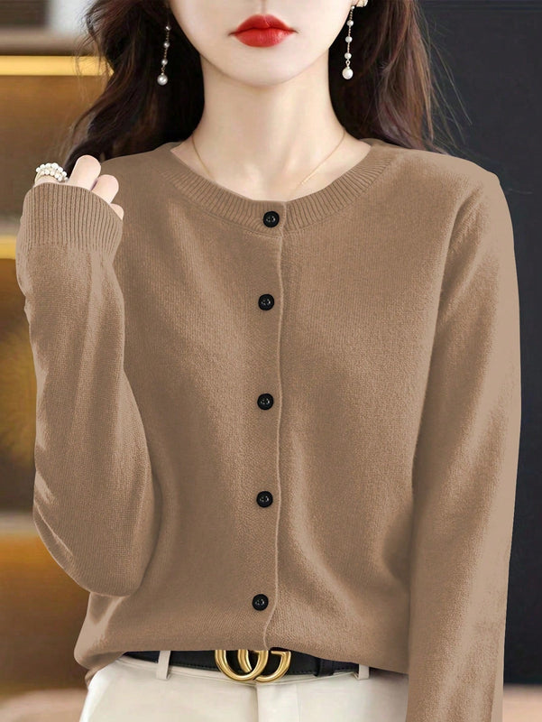 Essnce cardigan suelto y casual de mujer de un solo abotonado, de color liso, manga larga, para otono/invierno