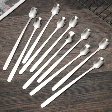 6 cucharones de acero inoxidable con mango largo - Para café, licuadora, postres, té, cócteles, helado, malteadas y bebidas frías - Fáciles de limpiar y duraderos - Ideal para el hogar y fiestas, vajilla versátil | Acabado elegante