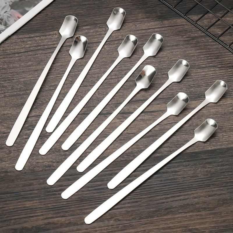 6 cucharones de acero inoxidable con mango largo - Para café, licuadora, postres, té, cócteles, helado, malteadas y bebidas frías - Fáciles de limpiar y duraderos - Ideal para el hogar y fiestas, vajilla versátil | Acabado elegante