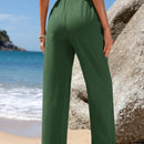 Emery rose pantalones largos casuales rectos y sueltos con cintura elastica, bolsillos y estampado de tenido anudado para mujer