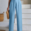 Pantalones de lino con botones a dos caras en la parte delantera para mujeres
