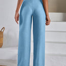 Pantalones de lino con botones a dos caras en la parte delantera para mujeres