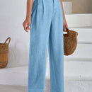 Pantalones de lino con botones a dos caras en la parte delantera para mujeres