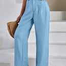 Pantalones de lino con botones a dos caras en la parte delantera para mujeres