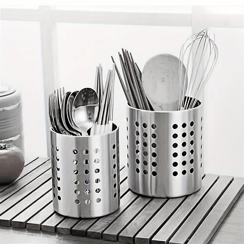 1pc Porta-utensilios de acero inoxidable multiusos para cocina - Caddy de metal apto para alimentos para palillos, cucharas, tenedores, cuchillos - Organizador de cubiertos para el hogar y uso comercial