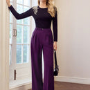Motf premium pantalones de pierna ancha con pliegues plegados, bolsillos inclinados, cinturon