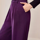 Motf premium pantalones de pierna ancha con pliegues plegados, bolsillos inclinados, cinturon