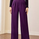 Motf premium pantalones de pierna ancha con pliegues plegados, bolsillos inclinados, cinturon