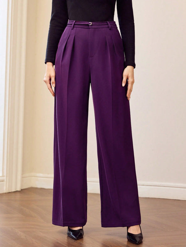 Motf premium pantalones de pierna ancha con pliegues plegados, bolsillos inclinados, cinturon