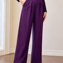 Motf premium pantalones de pierna ancha con pliegues plegados, bolsillos inclinados, cinturon