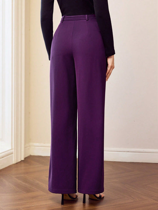Motf premium pantalones de pierna ancha con pliegues plegados, bolsillos inclinados, cinturon