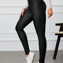Pantalones casuales de unicolor con botones frontales y bolsillos para mujer, entallados