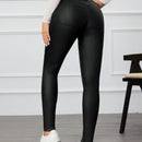 Pantalones casuales de unicolor con botones frontales y bolsillos para mujer, entallados