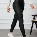 Pantalones casuales de unicolor con botones frontales y bolsillos para mujer, entallados