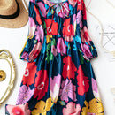 Holidaya vestido mini con volantes, cuello en v y lazada al frente con estampado floral para mujer, verano-otono